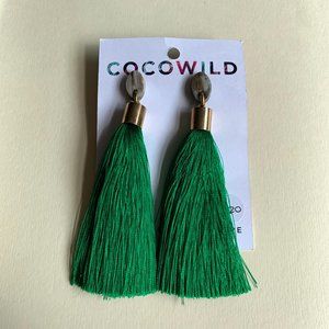 CocoWild Handmade Gold and Green Tassel Earrings